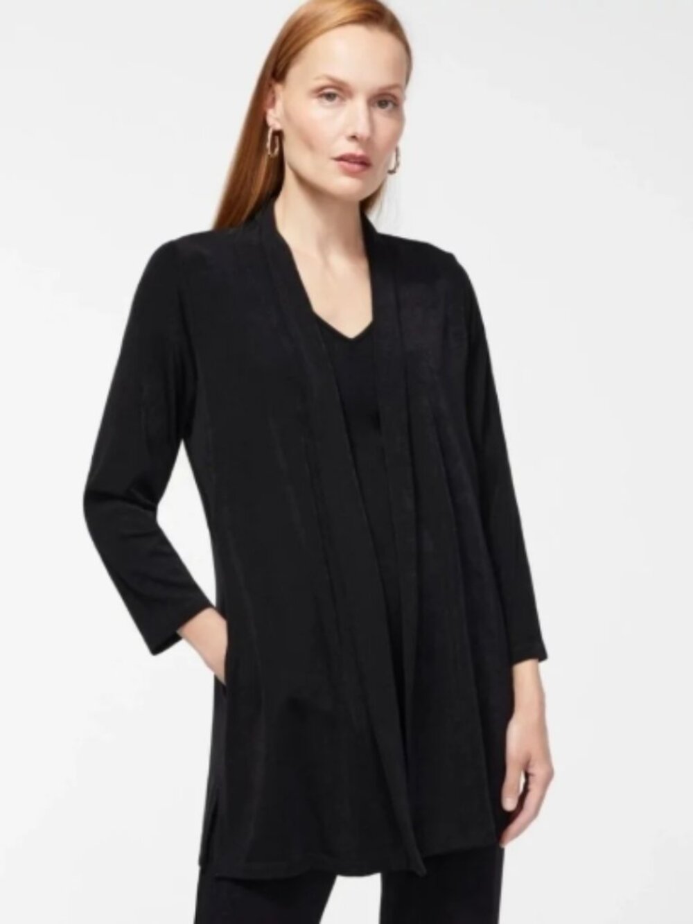 Chico's Travelers Black Open Front Cardigan Size 2 (L)